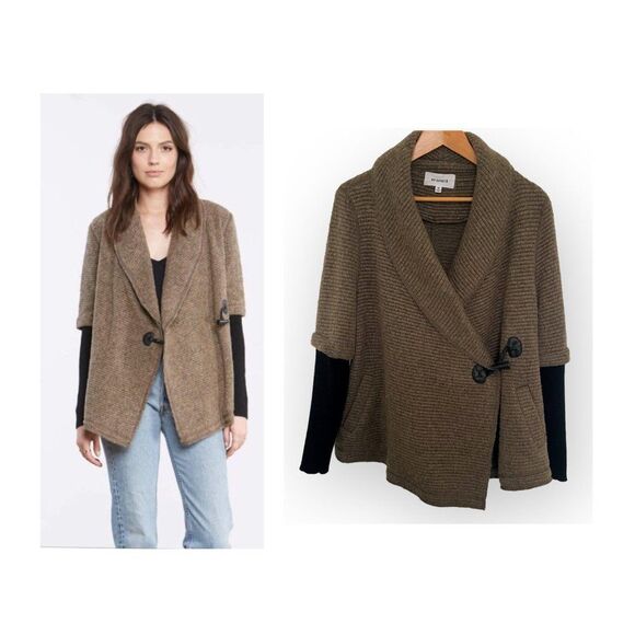 BB Dakota Cardigan Jacket Medium Vanessa Shawl Collar Toggle Brown Worn Once - Picture 2 of 9